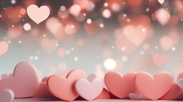 Pink hearts on different tones with blurred background and copy space Love and san valentine concept