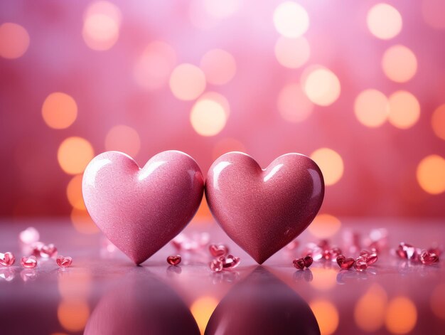 Photo pink hearts on a pink background photorealistic ultra sharp simplicity ultra detailed focus