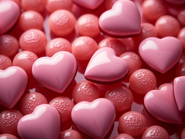 Pink hearts on a pink background photorealistic ultra sharp simplicity ultra detailed focus