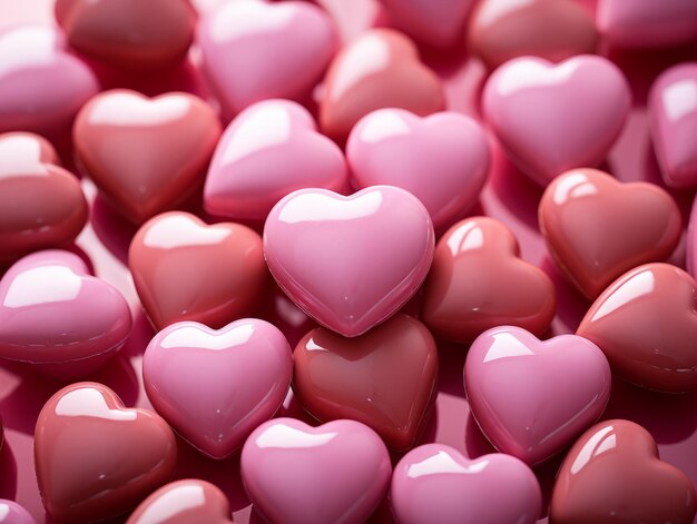 Photo pink hearts on a pink background photorealistic ultra sharp simplicity ultra detailed focus