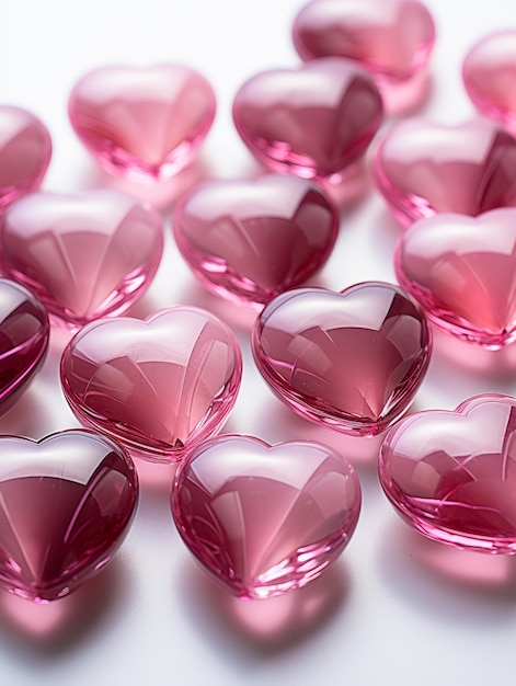 Photo pink hearts on a pink background photorealistic ultra sharp