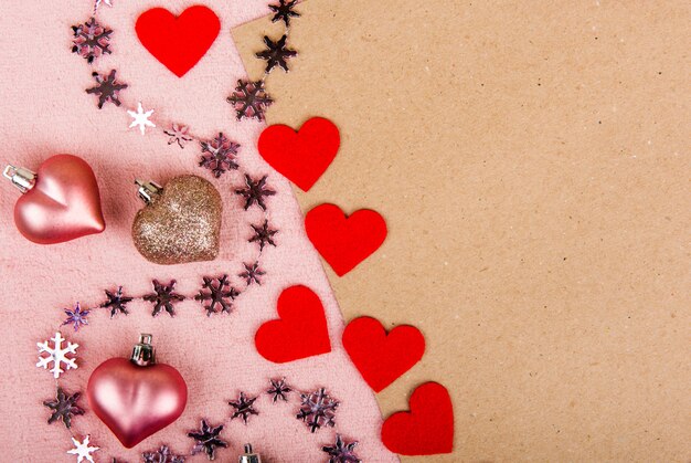 Pink hearts and a sheet of paper, Valentine's day