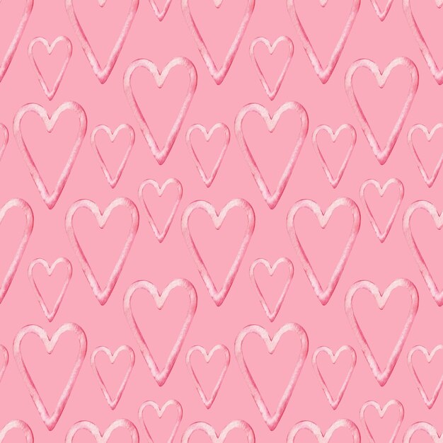 Photo pink hearts watercolor pattern on pink background