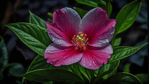 Photo a pink hibiscus flower with water droplets on its petals