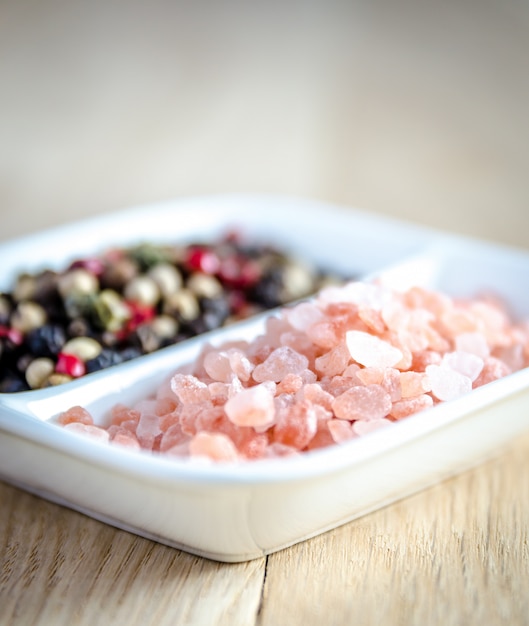 Pink himalayan salt and peppers