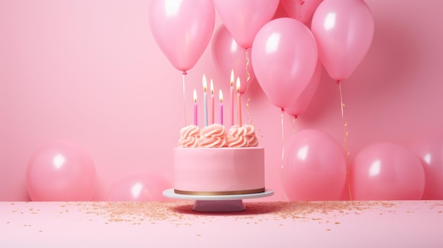Pink Holiday Birthday Background with Cake
