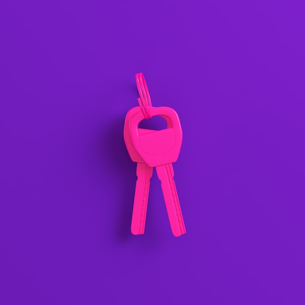 Pink home or car keys on purple