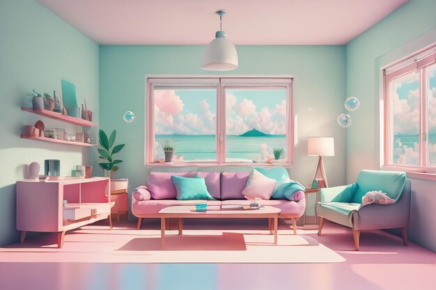 Pink home living room decoration design girls dream pink series sofa coffee table wallpaper