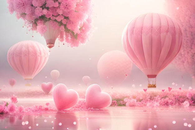 Pink hot air balloons in the sky