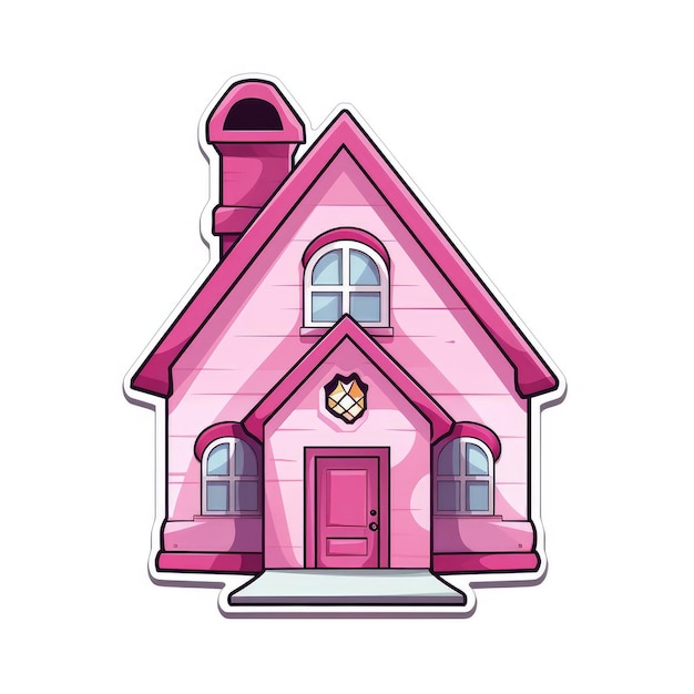 Pink House Sticker Minimalist Vector Logo with Elevated Elegance on a White Background