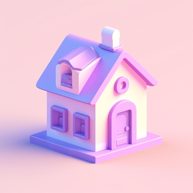 A pink house with a chimney on the top.