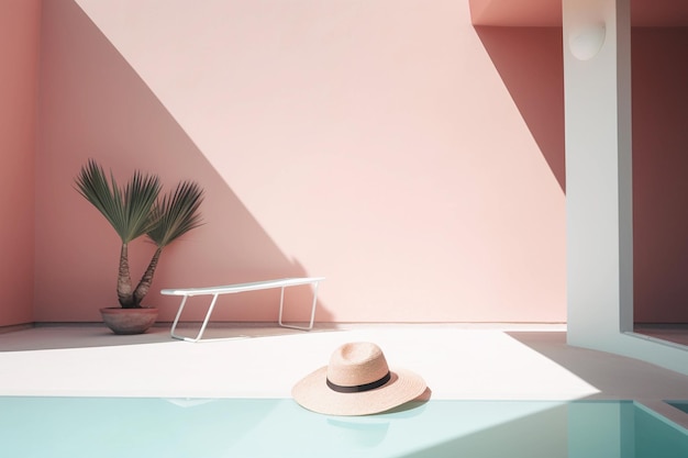 A pink house with a hat on it