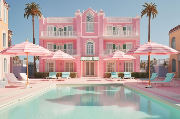 Premium AI Image | dream house barbie with palm tree and pool