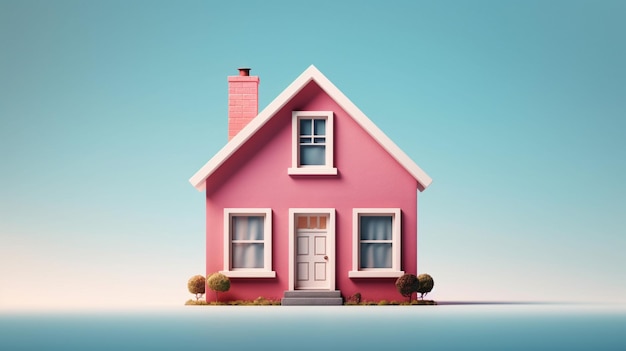 A pink house with a white door and a white door.