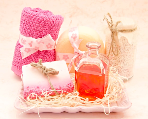 Pink hygiene products set