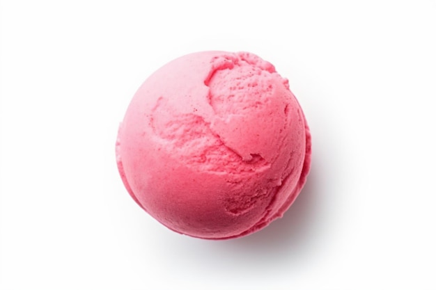 a pink ice cream ball on a white surface