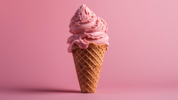 A pink ice cream cone with a pink background