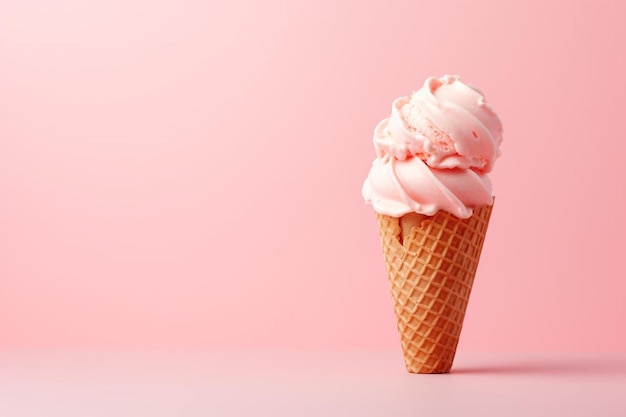 Розовый конус мороженого с розовой глазурью на розовом фоне.