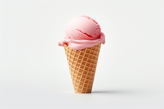 A pink ice cream cone with pink icing on top.