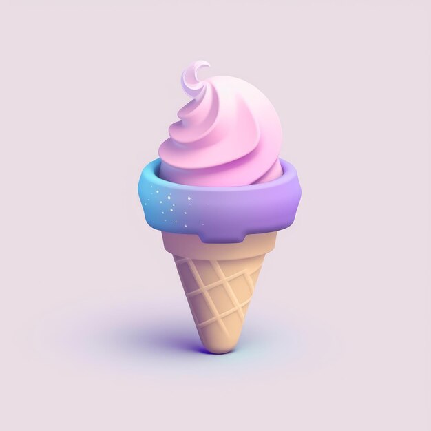 A pink ice cream cone with a purple cone on it.