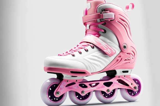 Pink inline skates on a white background