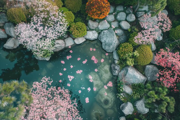 pink japanese blooming garden spring concept