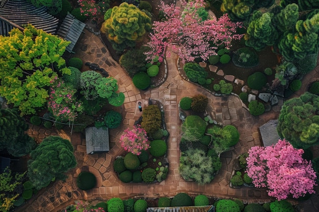 pink japanese blooming garden spring concept