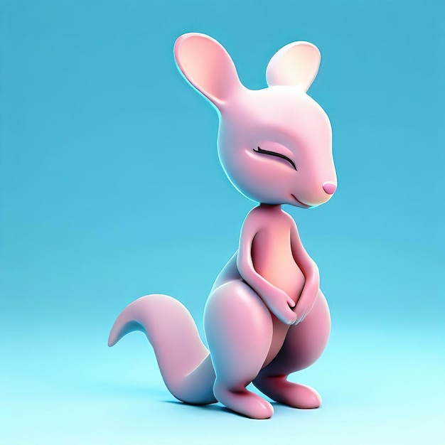 A pink kangaroo is standing in front of a blue background.