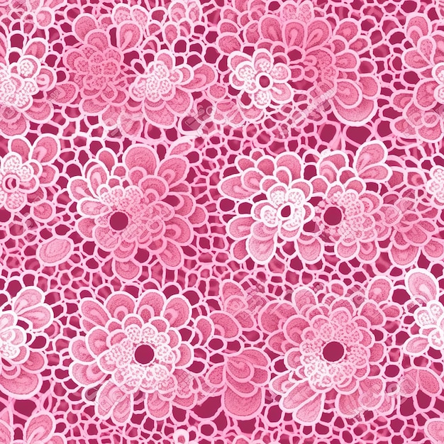 Pink lace background with a white flower pattern.