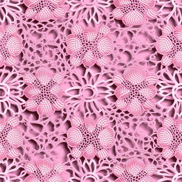 Pink lace with a pattern of flowers.