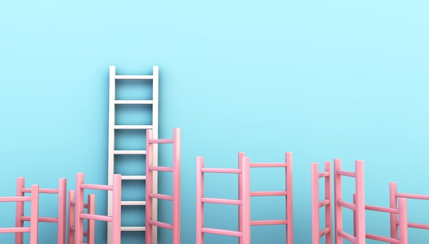 Pink ladder collection on blue background