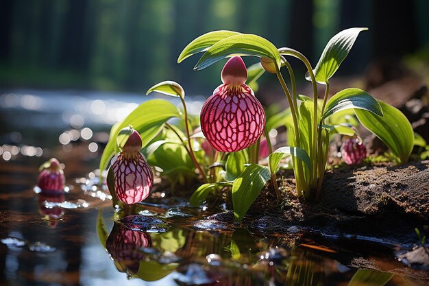 Photo pink lady slipper wildflower moccasin
