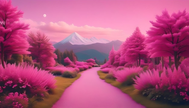 Photo pink landscape moutain river