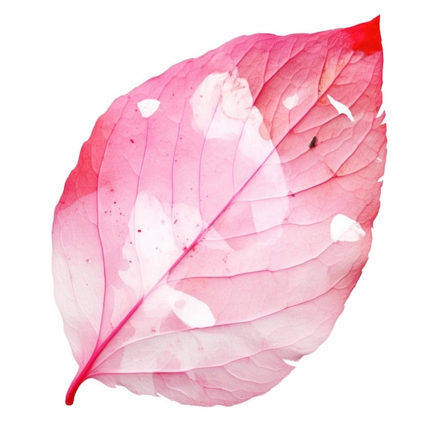 A pink leaf with white spots and a white spot on it.