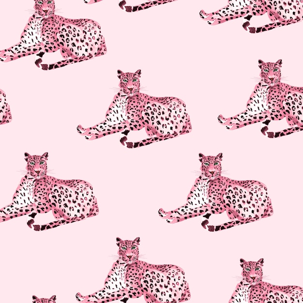 Pink leopard watercolor seamless pattern