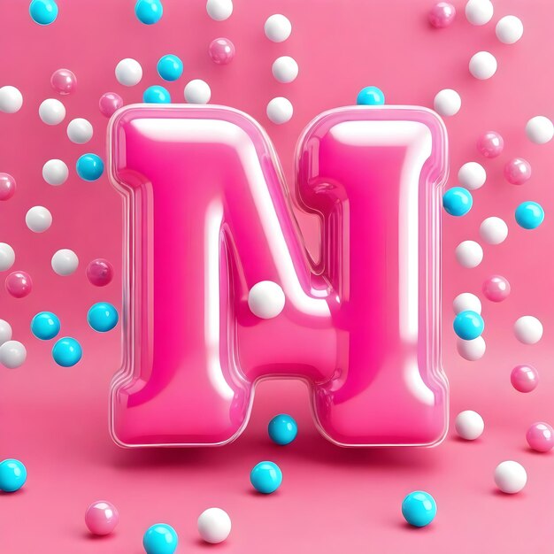 a pink letter N in middle of a pink and blue balls