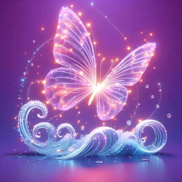 Pink lighting 3d butterfly ai image