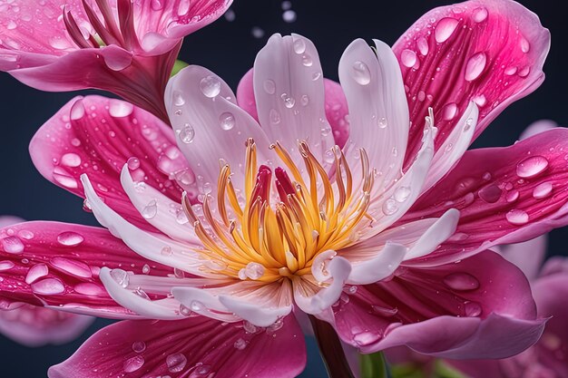 pink lily in water droplets with a black backgroundpink lily in water droplets with a black backgro