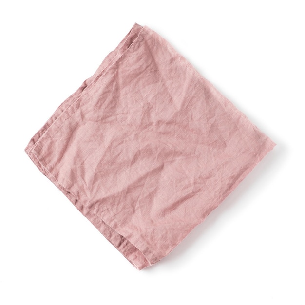 Pink linen napkin isolated on white