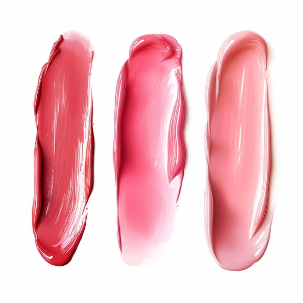 Photo pink lipstick smear cream makeup texture top view of cream smears on white background