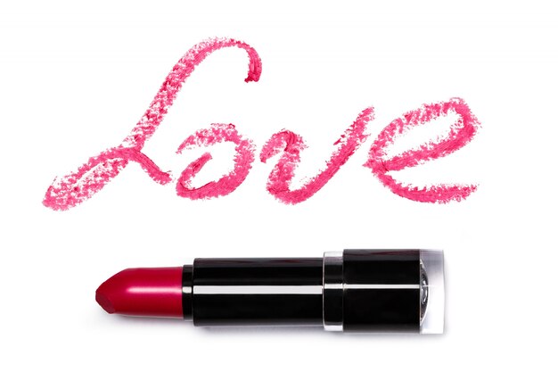 Photo pink lipstick with lattering love