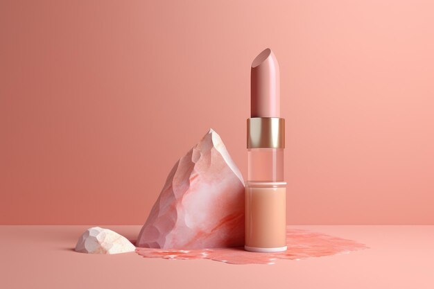 A pink lipstick with a mountain in the background