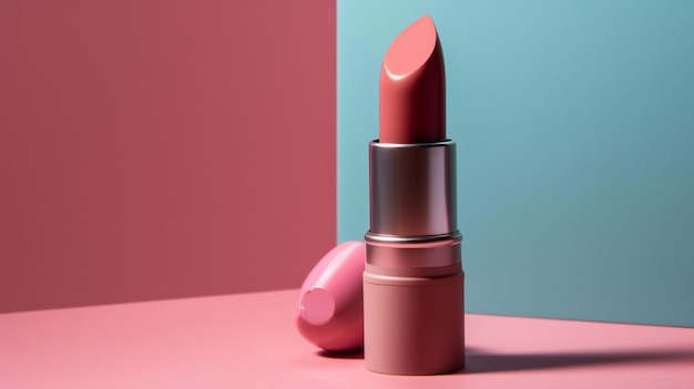 A pink lipstick with a pink lip on a pink background