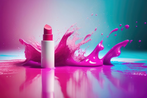 A pink lipstick with a splash of liquid