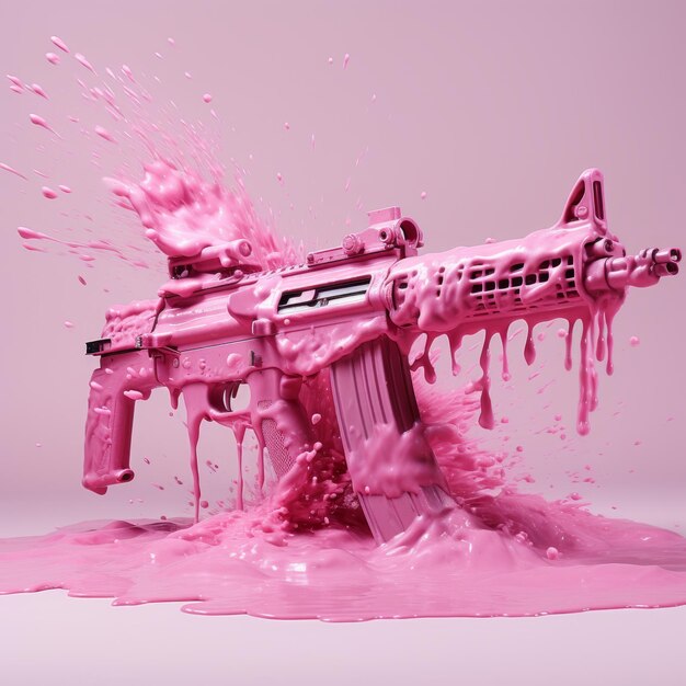 Photo pink liquid perfection behold adri's realistic machinegun on a white background