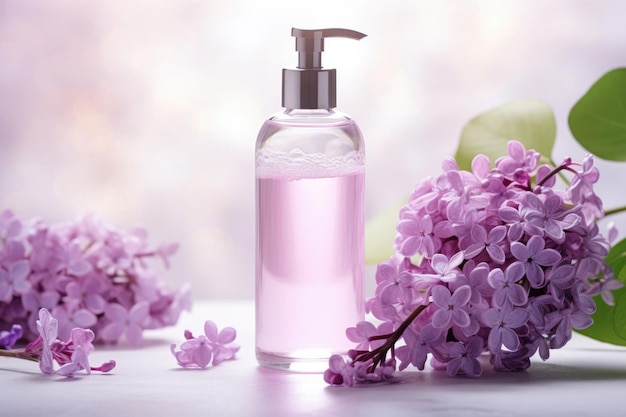 Pink Liquid Soap and Lilac Flowers