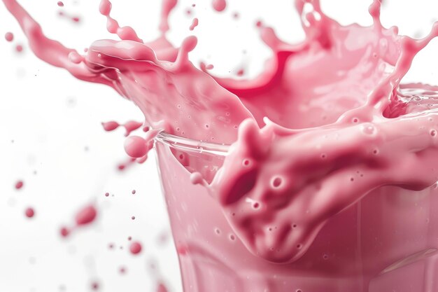 Foto un liquido rosa che spruzza da un bicchiere