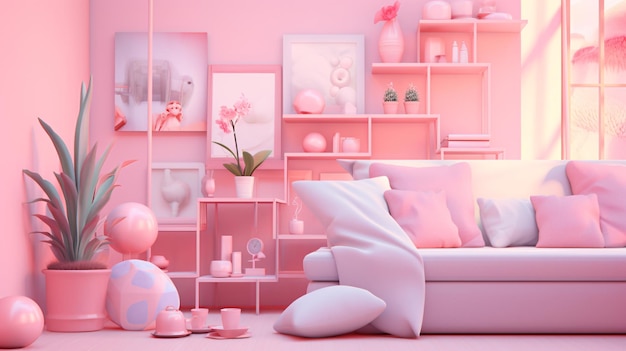 Photo pink living room 3d pink interior