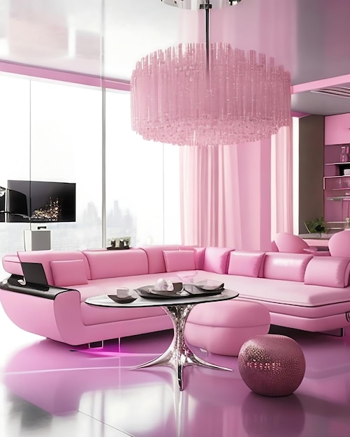 Pink living room futuristic with ai generated and living room