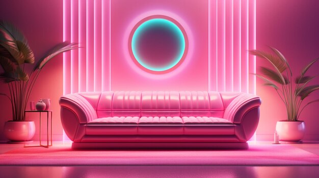 Photo pink living room neon decoration interior design ai generated art